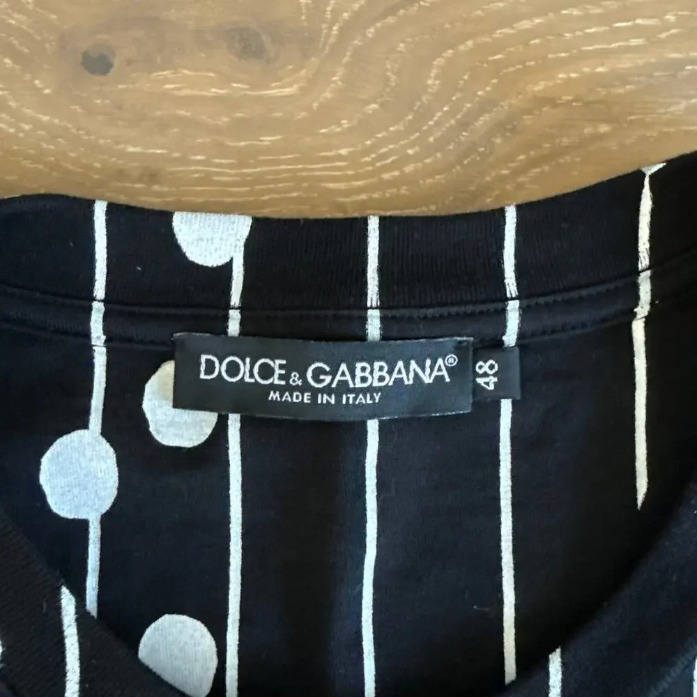 Dolce & Gabbana T-Shirt Polka Dot Stripe Logo Size EU 48 Black White - Picture 2 of 5